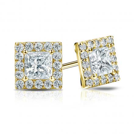 Princess Cut Diamond Halo Stud Earring