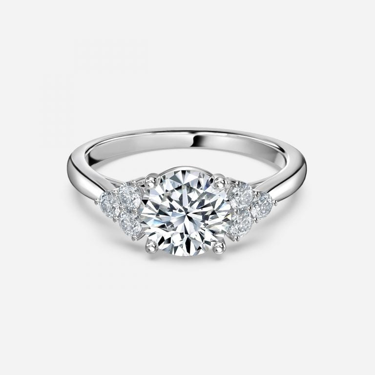 Round Cut Cluster Side Stone Engagement Ring