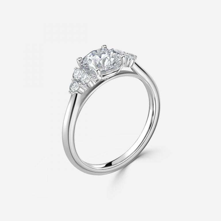 Round Cut Cluster Side Stone Engagement Ring