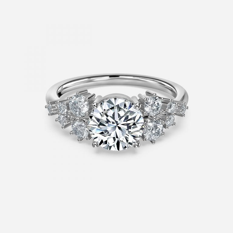 Round Cut Side Stone Engagement Ring