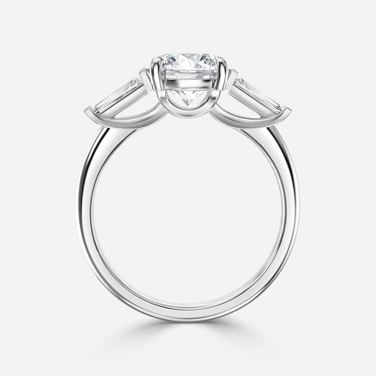 Round & Taper Diamond Engagement Ring