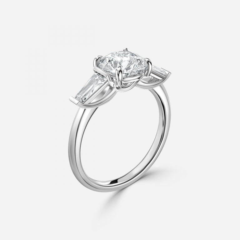 Round & Taper Diamond Engagement Ring