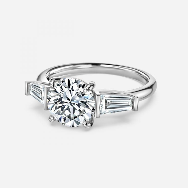 Round & Taper Diamond Engagement Ring