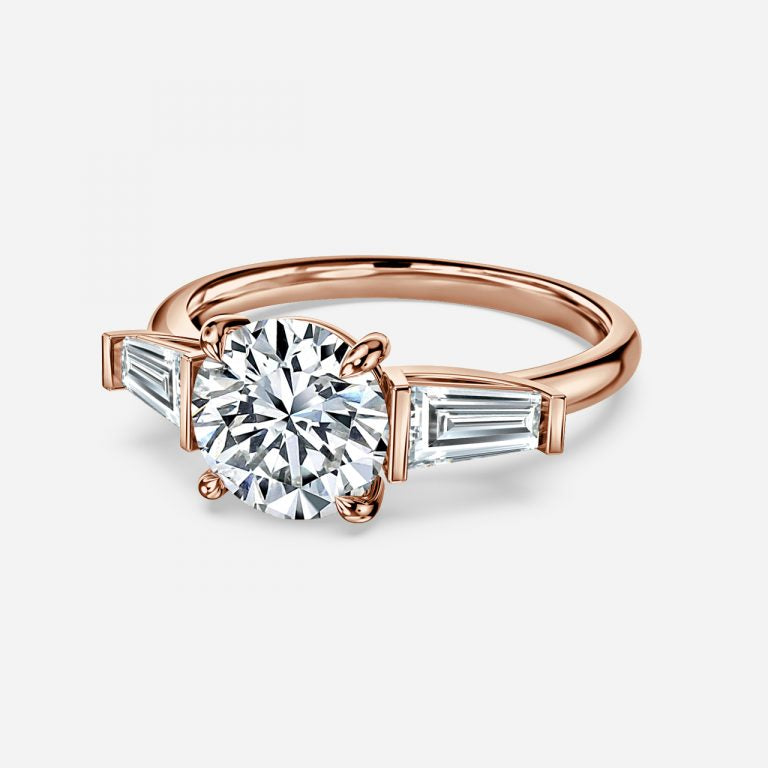 Round & Taper Diamond Engagement Ring