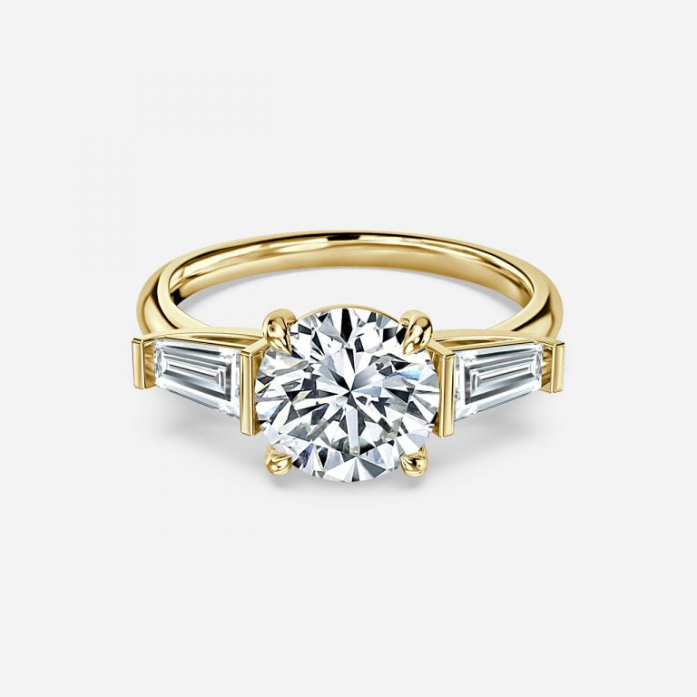 Round & Taper Diamond Engagement Ring