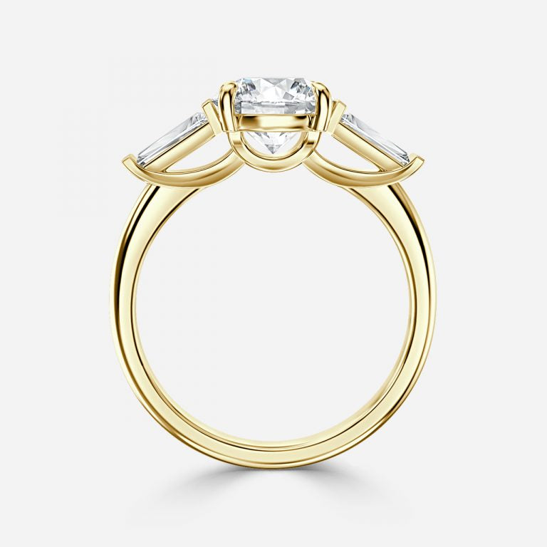 Round & Taper Diamond Engagement Ring