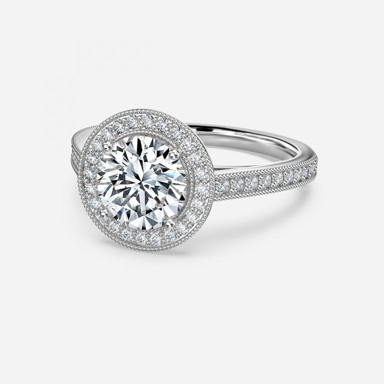 Round Milgrain Set Halo Round Engagement Ring