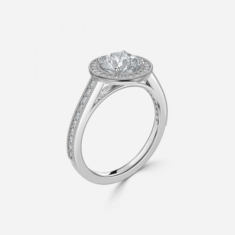 Round Milgrain Set Halo Round Engagement Ring