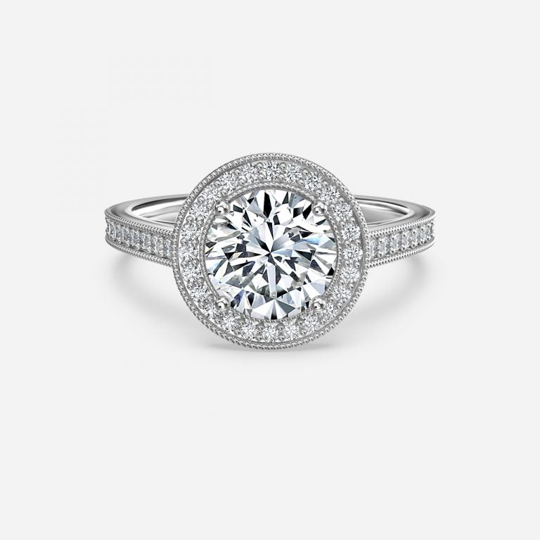 Round Milgrain Set Halo Round Engagement Ring