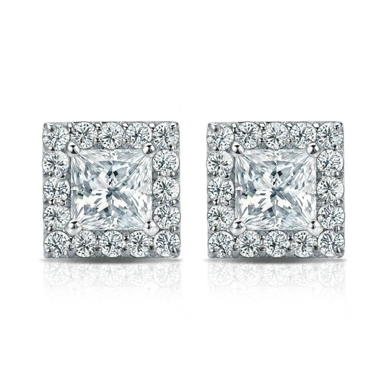 Princess Cut Diamond Halo Stud Earring