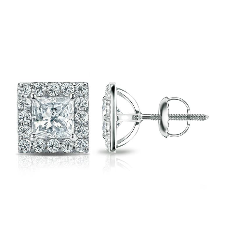 Princess Cut Diamond Halo Stud Earring