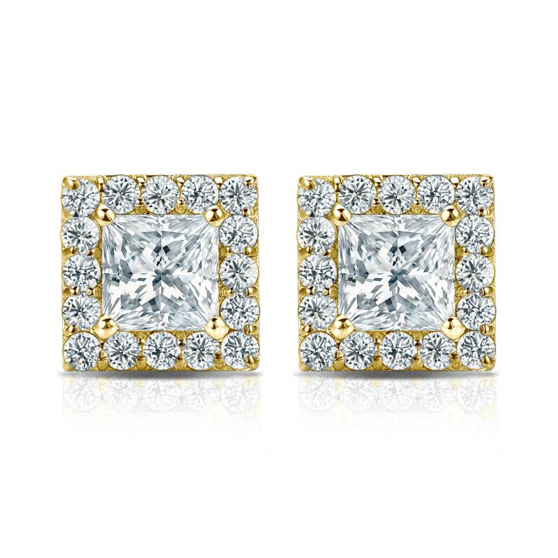 Princess Cut Diamond Halo Stud Earring