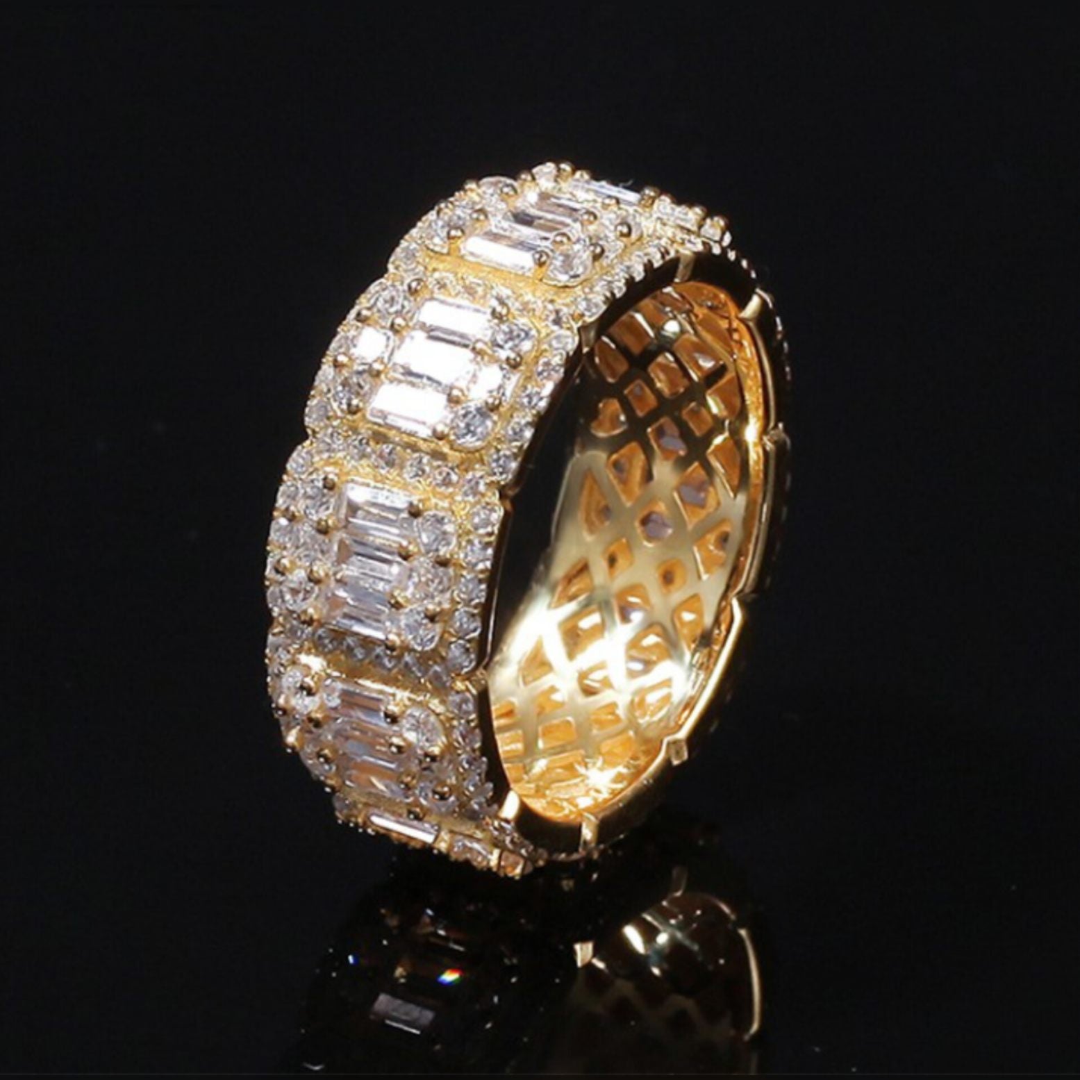 Iced Out Baguette Diamond Wedding Band